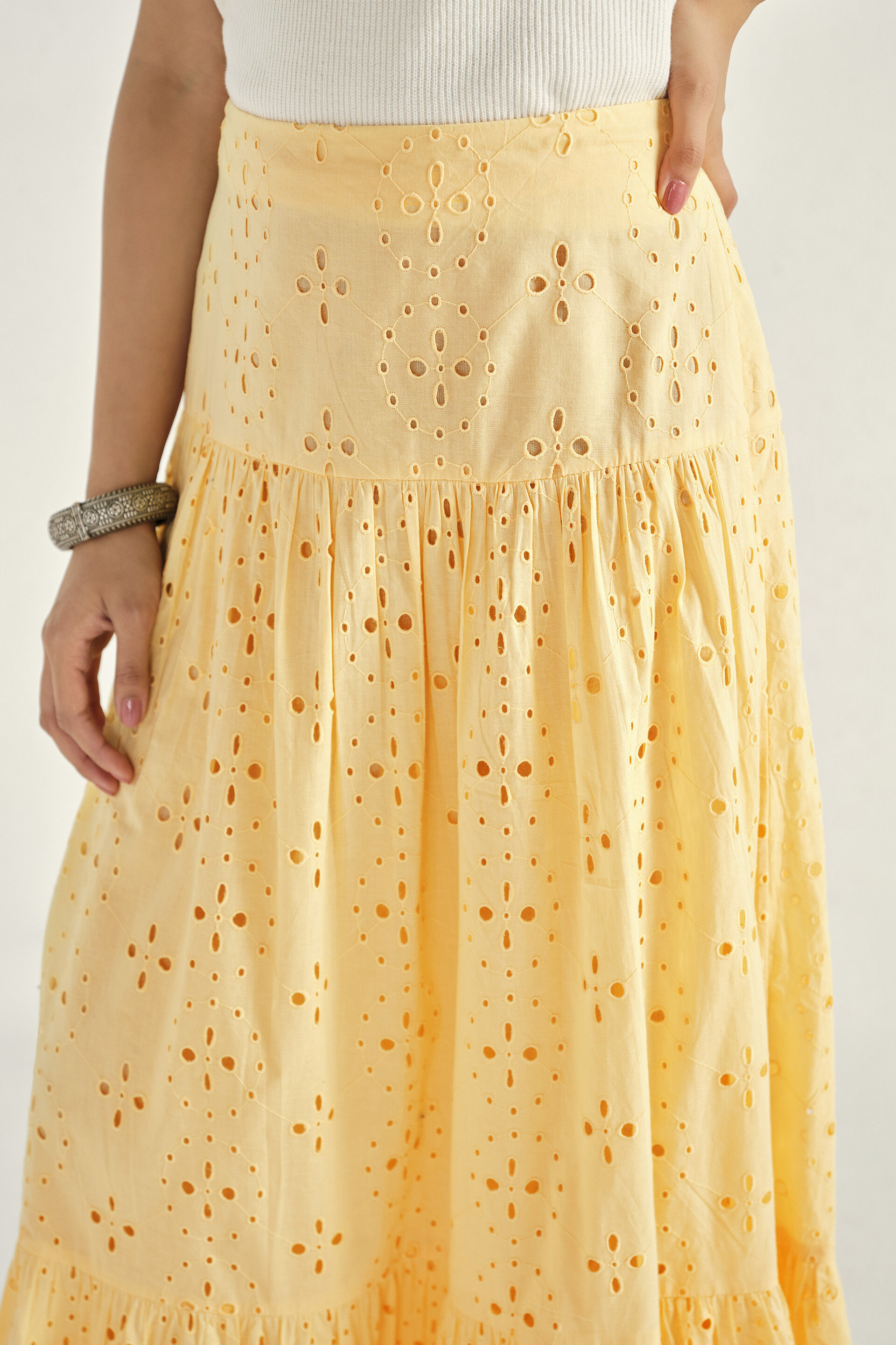 Mellow Yellow Schiffli Skirt, Yellow, image 2